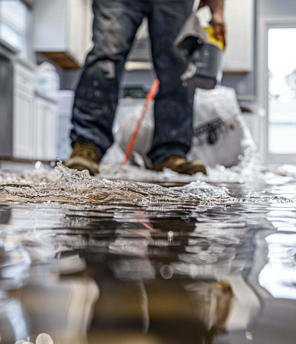 Water damage being extracted from the floor of a home
